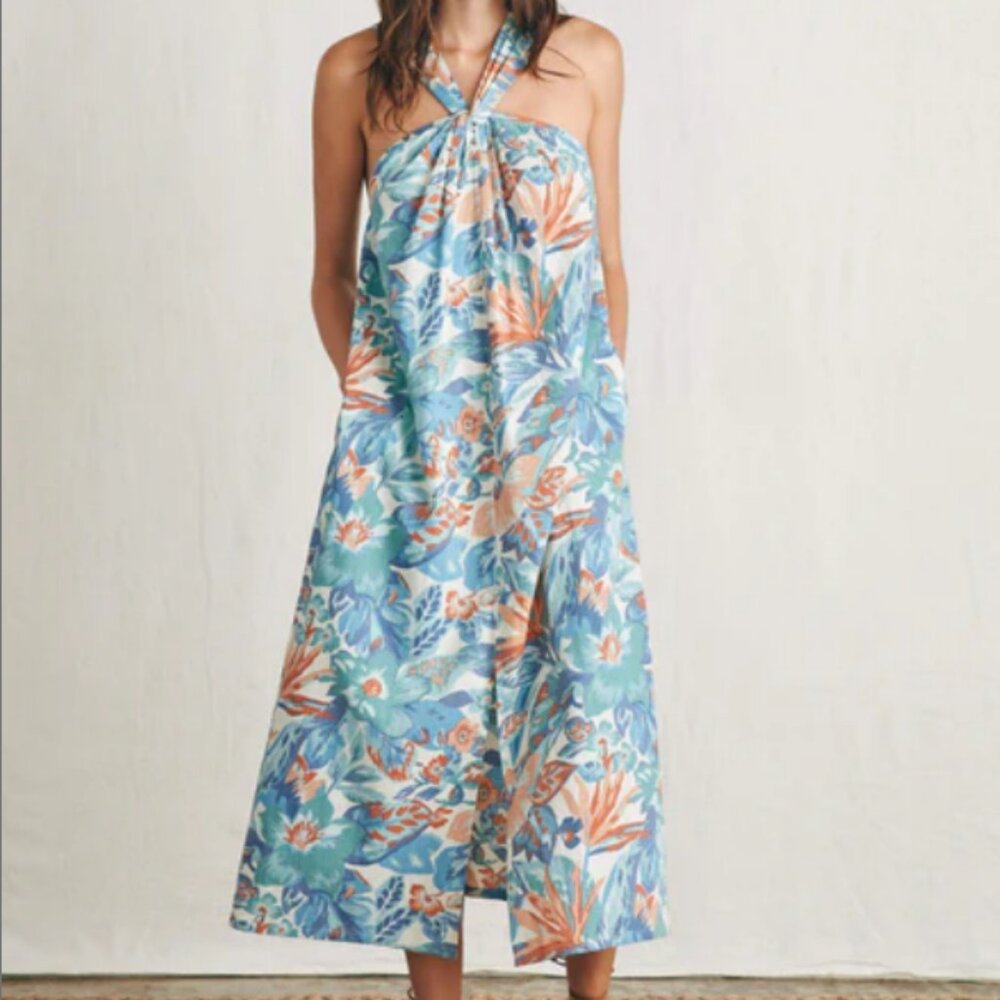 Faherty Bay Twist Organic Cotton Dress in Paradise Blossom Floral, Medium